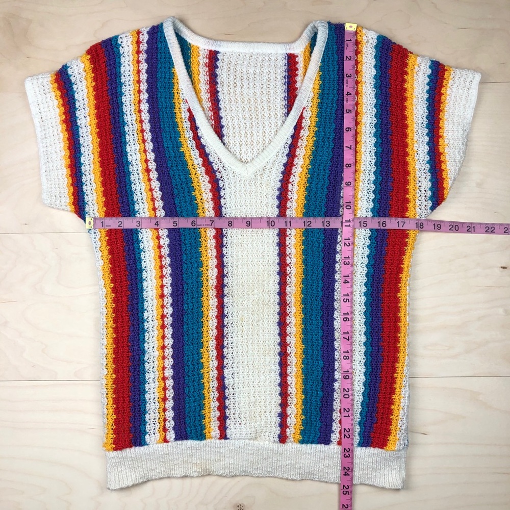 Vintage 1970s Open Knit V-Neck Striped Sweater - Picture 5 of 5
